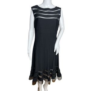 Tadashi Shoji Dress Womens Large Black Sheer Mesh LBD Party‎ Neutral Minimalist